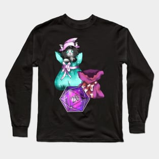 Cute black kitty cat with a dnd D20 dice Long Sleeve T-Shirt